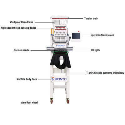 WYQ1501 Home-use Single Head Programmable and Computerized Embroidery Machine on Caps and Shirts 200-300 mm